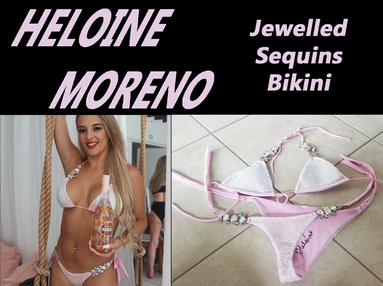 Sexy Playboy Supermodel HELOINE MORENO Signed/Owned/Worn JEWELLED SEQUINS BIKINI